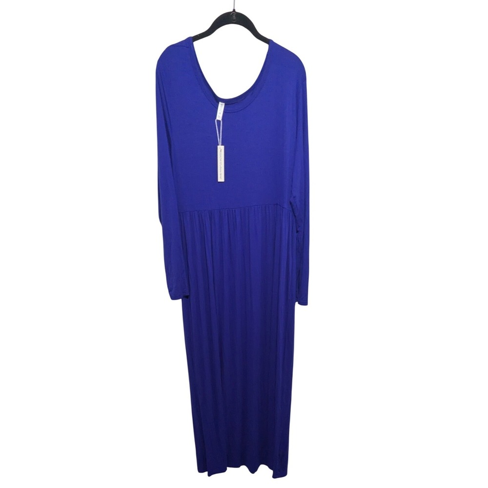 Zenana Maxi Dress Womens 2X Blue New Long Sleeve Empire Waist Scoop Neck Cobalt